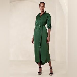 Banana Republic Factory Green Tie Waist Maxi Shirtdress XXSP